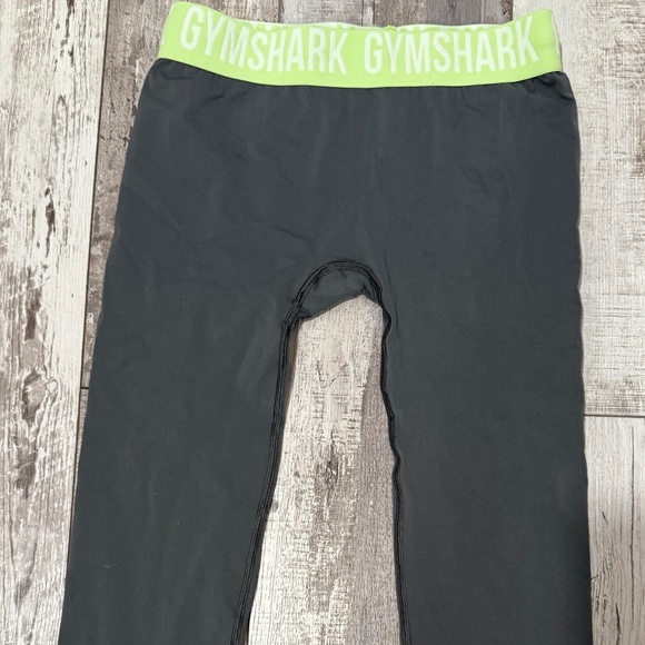 Gymshark Womens Gray Fit Seamless Leggings With Neon Green Waistband logo Size M - Picture 1 of 6